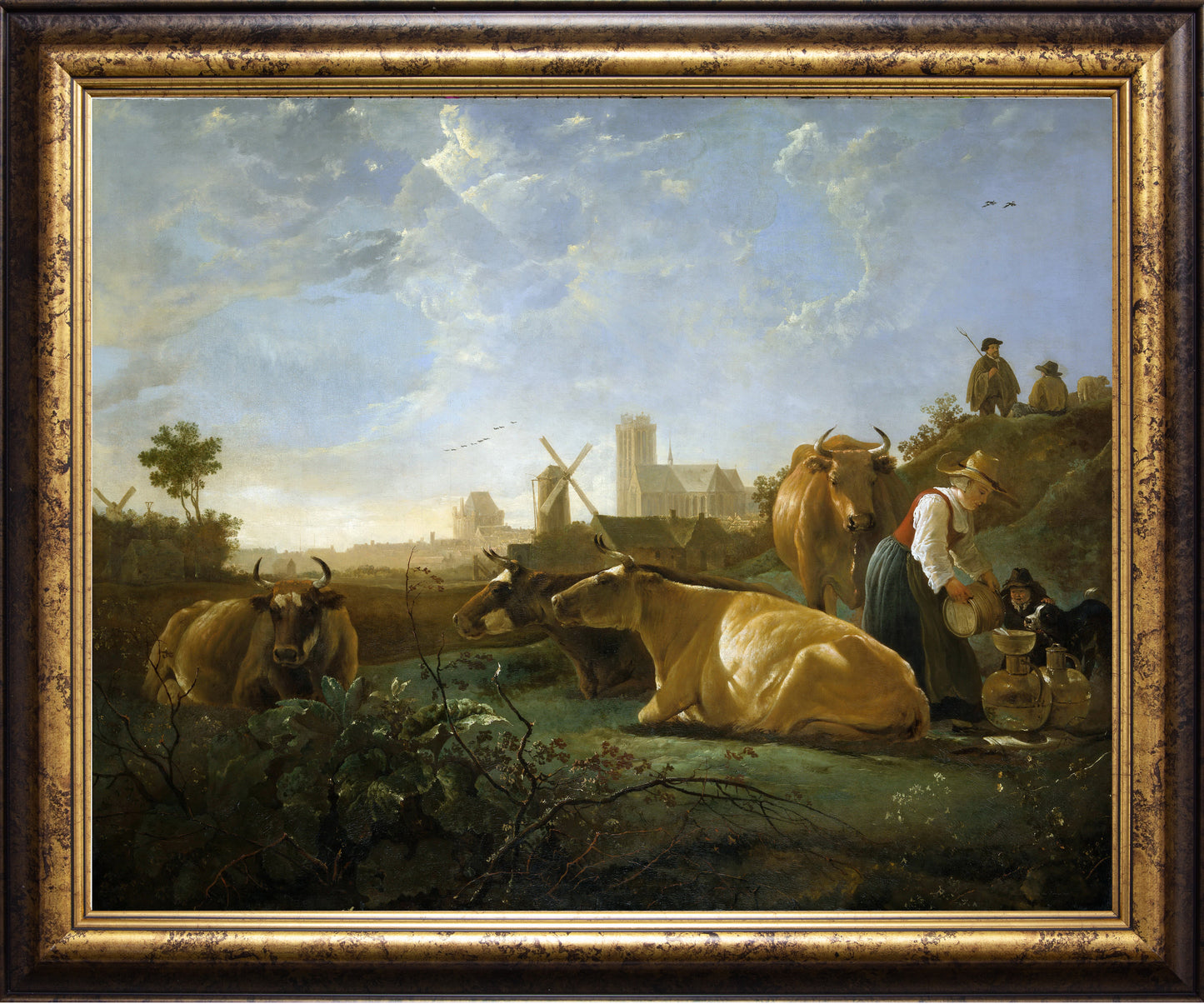 A Distant View of Dordrecht with a Milkmaid and Four Cows